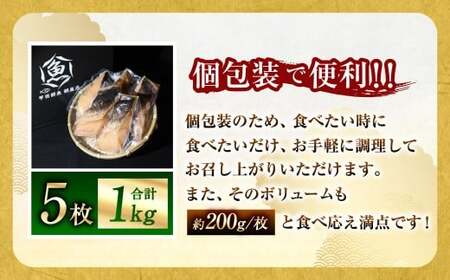 【7営業日以内発送】納得のボリュームと食べ応え！ 銀だらみりん干し5枚入（1枚約200g／計約1kg）銀鱈 銀ダラ ギンダラ ぎんだら 鱈 個包装 干物 冷凍 長崎県 長崎市