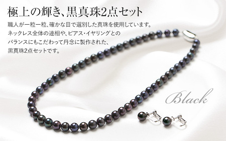 【14営業日以内発送】 あこや真珠 ネックレス 黒真珠 7.5-8.0mm 保証書付 アコヤ真珠 パール イヤリング 2点セット アクセサリー ／ 宝石 あこや お祝い プレゼント 成人式 卒業式 入学式 結婚式 記念日 フォーマル ジュエリーケース レディース ファッション 国産 長崎 長崎県