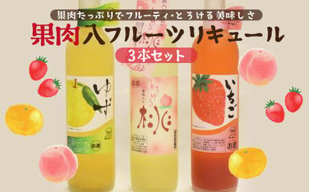 【ポータル限定】炭酸割りがGOOD!果肉入りフルーツリキュール3種3本 食感も味わえる 創業230年の酒蔵が作った 本格的リキュール 【梅ヶ枝酒造】 いちご ゆず 梅 女子会 手土産 長崎