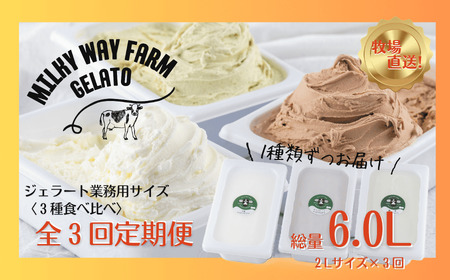 《定期便》山中牧場「MILKY WAY FARM」ジェラート 業務用(２L)サイズ〈３種食べ比べ〉【３回お届け】  ｜アイスジェラート ミルク チョコレート お茶 緑茶 デザート スイーツ 人気