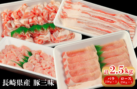 長崎県産 豚三昧 計2.5kg(バラ250g×5･ロース250g×5)