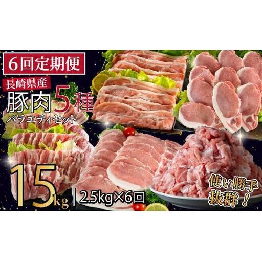《定期便》長崎県産豚 バラエティ 5点セット 計2.5kg【6回お届け】