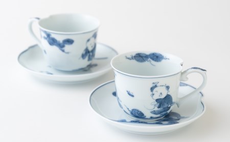 〈平戸松山窯〉創作唐子一方押珈琲碗皿2客セット