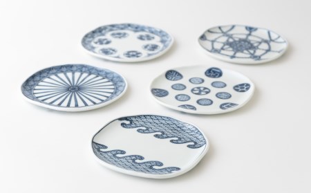 〈平戸松山窯〉創作染付タタラ銘々皿5枚揃