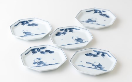 〈平戸松山窯〉創作唐子八角5寸皿5枚揃