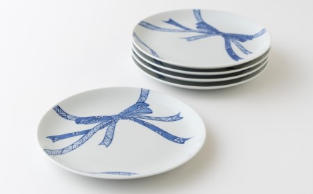 〈嘉泉窯〉染付結び六寸皿5枚揃