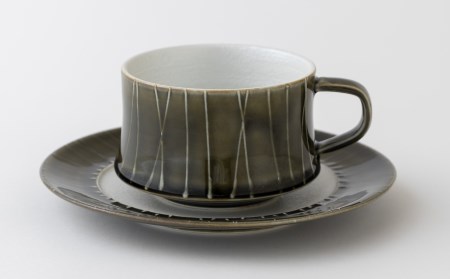 〈平戸嘉祥窯〉緑釉銀彩コーヒーカップ&ソーサー
