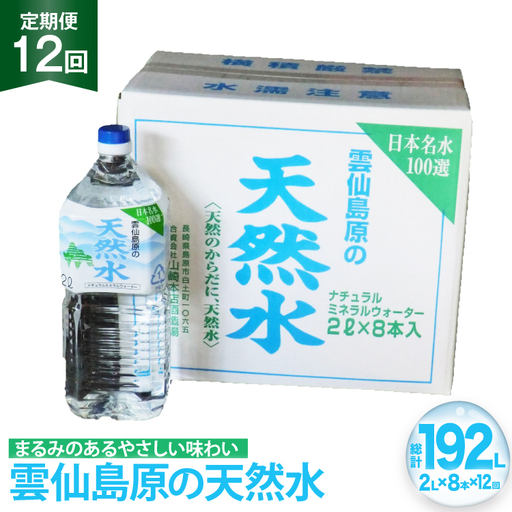 BE250 山崎本店酒造場 【12回定期便】 雲仙島原の天然水 2L 8本 [ 水 2リットル ウォーター 天然水 ペットボトル 定期便 定期 1年 おいしい 名水百選 大容量 軟水 長崎県 島原市 ]
