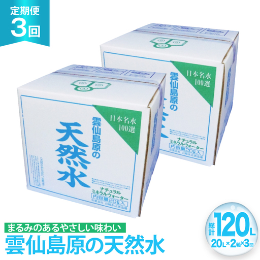 AJ626 山崎本店酒造場 【3回定期便】 雲仙島原の天然水 20L 2箱 [ 水 天然水 ウォーター おいしい 定期便 定期 名水百選 大容量 日用品 軟水 長崎県 島原市 ]