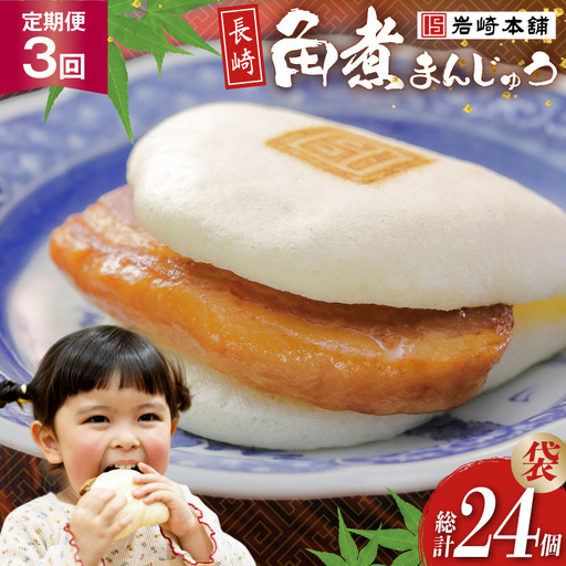 BJ007 岩崎本舗 【3回定期便】長崎角煮まんじゅう 8個入 (袋)  [長崎県 島原市] 12,000円