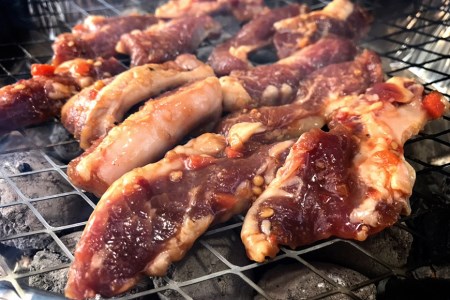 BE301雲仙もみじ豚「中落ちカルビ」スタミナ焼き600g