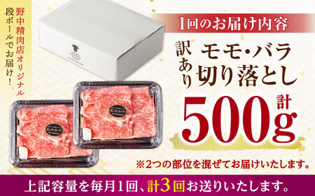 【3回定期便】【訳あり】長崎和牛 切り落とし 赤身 モモ バラ 500g(250g×2) / 長崎和牛 A5ランク ワケあり 小間切れ / 諫早市 / 野中精肉店 [AHCW012]