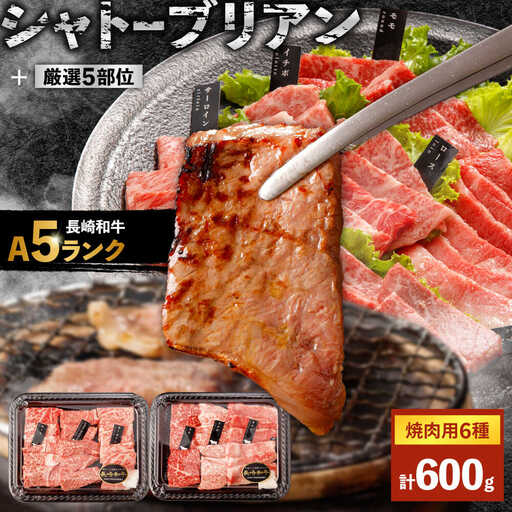 〈シャトーブリアン入り〉希少部位 焼肉 6種食べ比べセット 600g(各100g) / シャトー サーロイン カルビ モモ ロースザブトン ミスジ トモサンカク イチボ ランプ 長崎和牛 国産 牛肉 和牛 a5 焼肉 やきにく 焼き肉用 セット / 諫早市 / 野中精肉店[AHCW146]