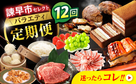 【諫早市市制施行20周年特別企画】【12回定期便】バラエティ定期便 諫早市セレクト / ステーキ 菓子 いちご 牡蠣 ハンバーグ しゅうまい うなぎ ケーキ シャインマスカット 米 豚肉 かまぼこ / 諫早市[AHDC040]