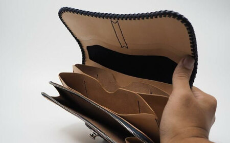 長崎眞藍革工芸 長財富 (1つ) / 長財布 財布 本藍染 国産素材 革製品 / 大村市/  銀職庵水主[ACZH002]