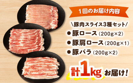 【12回定期便】ナルちゃんファーム豚肉スライスセット 毎月1kg / 豚肉 豚ロース モモ バラ スライス / おおむら夢ファームシュシュ [ACAA338]