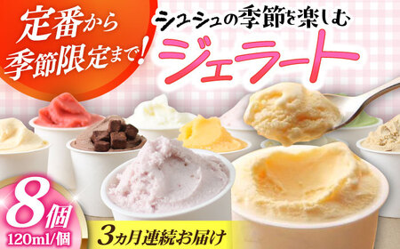 【3回定期便】シュシュ 季節のジェラート8個セット / アイス アイスクリーム ジェラート スイーツ /  大村市 / おおむら夢ファームシュシュ [ACAA417] 4,000円