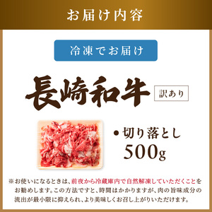 訳あり！【A4～A5】長崎和牛切り落とし500g( 牛肉 おすすめ 長崎和牛 バーベキュー 焼肉 切り落とし 冷凍 国産 送料無料 赤身 )【A9-057】