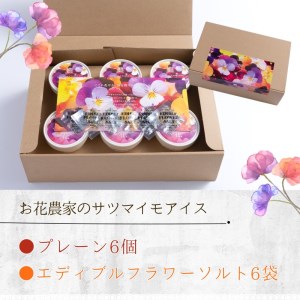 お花農家のサツマイモアイス「農花(のうか)」プレーン6個エディブルフラワーソルト付き【B2-131】