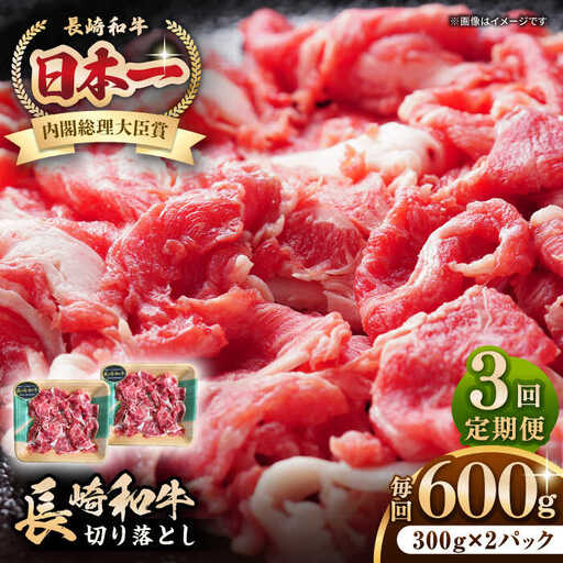 【全3回定期便】長崎和牛 切り落とし 600g（300g×2パック）《壱岐市》【長崎フードサービス】 肉 牛肉 赤身 小分け 国産 切落し 切り落し 冷凍配送 [JEP024]