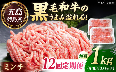 【全12回定期便】五島列島産 黒毛和牛 ミンチ 1kg 五島市/山口Farm[PGJ032]