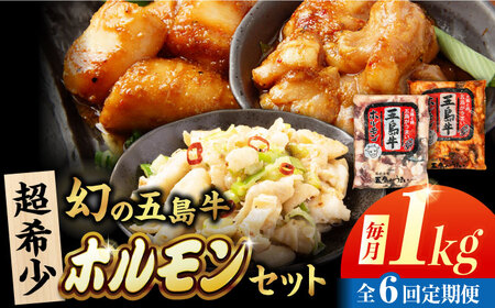 【6回定期便】幻の五島牛ホルモン 1kg 味付け有り・無しセット 五島市/ごとう農業協同組合[PAF095]