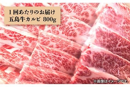 【6回定期便】五島牛 カルビ800g 五島市/肉のマルヒサ[PCV024] 