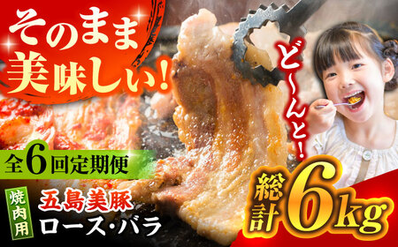 【全6回定期便】五島美豚 焼肉 セット (ロース・バラ) 6kg (1kg×6回) 五島市/ごとう農業協同組合 [PAF0011]