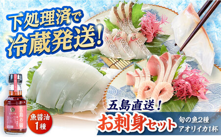 【冷蔵】【下処理済】鮮魚ボックス（魚2種/アオリイカ/魚醤油1種） 五島市/金沢鮮魚[PEP002]  冷蔵 真空パック 新鮮 下処理済み 海鮮 刺身 セット 水いか金澤仕立て  鮮魚 冷蔵 真空パック 新鮮 下処理済み 海鮮 刺身 セット 水いか