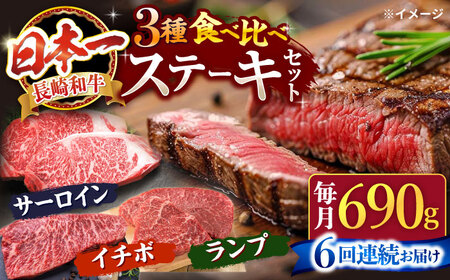 6回定期便 長崎和牛 ステーキ 食べ比べ CAG240 ステーキ