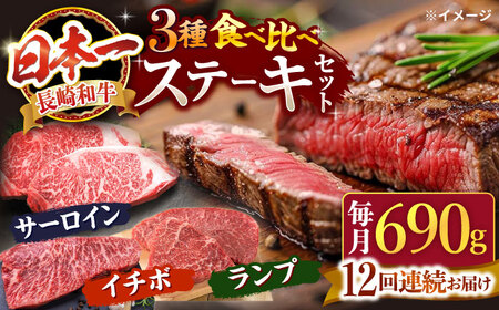 12回定期便 長崎和牛 ステーキ 食べ比べ CAG241 ステーキ