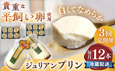 【3回 定期便 】平飼い卵 プリン 冷蔵 ジュリアン プリン 12本   ジュリアンプリン プリン ぷりん スイーツ ギフト 内祝い お取り寄せ 取り寄せ お取り寄せグルメ 平飼い卵 こだわり 濃厚 贈り物 プレゼント   ＜お菓子のいわした＞ [CAM005]