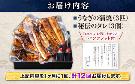 12回定期便 うなぎ 3尾 CCA010 海鮮 鰻 うなぎ 贈答 ギフト ウナギ