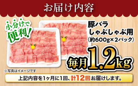 12回定期便 国産豚シャブシャブ用 計1.2kg 訳あり CEK122