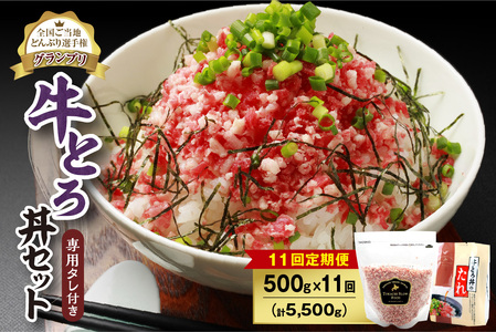 【11回定期便】人気の牛とろ丼セット 500g 専用タレ付き【定期便 牛とろ丼 セット 牛とろフレーク 25人前 500g 専用タレ付き ぎゅうとろ 牛肉 牛トロ フレーク 25食分 ご飯にかけるだけ】_S006-0175
