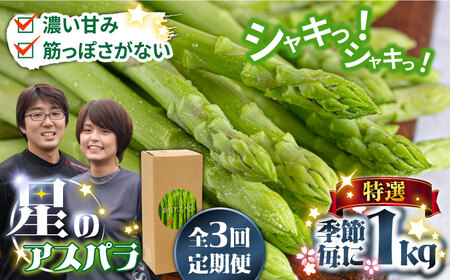 【3回定期便】【星のアスパラ】春・夏・秋 の グリーン アスパラガス 約1kg / アスパラ 野菜 / 南島原市 / ほしのYA[SEY013]