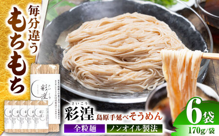【田中製麺】彩湟（さいこう）全粒麺 ノンオイル製法 島原手延べそうめん 万能麺 170g×6袋 / 純国産 乾麺 パスタ 素麺 / 南島原市 / 贅沢宝庫[SDZ040]