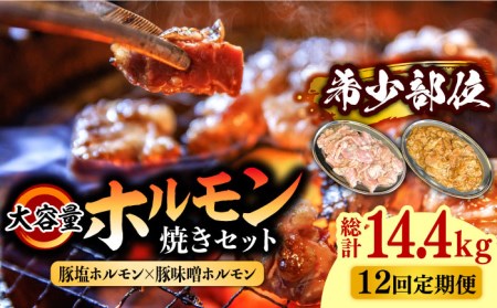 12回 定期便 】希少部位！豚テッポウ塩ホルモン焼き・ニンニク味噌ホルモン焼き大容量セット 総計14.4kg / 豚 豚肉 ホルモン / 南島原市 /  はなぶさ[SCN143] | 長崎県南島原市 | ふるさと納税サイト「ふるなび」