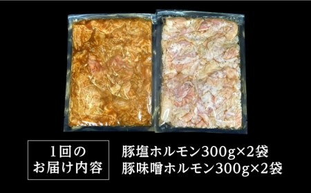 【12回 定期便 】希少部位！豚テッポウ塩ホルモン焼き・ニンニク味噌ホルモン焼き大容量セット 総計14.4kg / 豚 豚肉 ホルモン / 南島原市 / はなぶさ[SCN143]