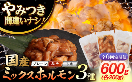 【6回定期便】【長崎和牛】ミックスホルモン 3種 みそ/プレーン/しお 毎月200g×3袋 長与町/なかみ屋本舗[EAD104]  国産 長崎和牛 和牛 ホルモン レバー ホルモンミックス 牛肉 ほるもん 冷凍 小分け 真空パック 味噌 塩 プレーン 味付き 味付け 焼肉 焼き肉 おつまみ 定期 定期便