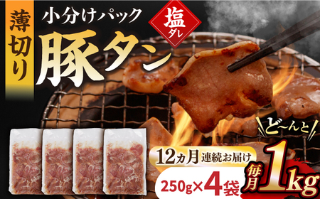 【12回定期便】【塩だれ】九州産 豚タン 毎月250g×4パック （計12kg）長与町/岩永ホルモン [EAX169] 国産 スライス 焼肉