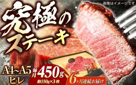 【6回定期便】長崎和牛ヒレステーキ 450g[ECS035] ヒレ 牛肉 定期便