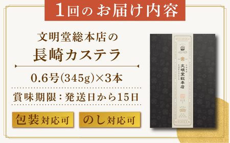 【全3回定期便】長崎カステラ3本（10切/本）文明堂総本店 [EAK027] カステラ 定期便 長崎カステラ カステラ 文明堂カステラ 文明堂 定期便 カステラ カステラ 長崎カステラ 定期便