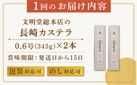 【全3回定期便】 長崎 カステラ 2本（10切/本） 長与町/文明堂総本店 [EAK030] 定期便  定期 定期便 定期 複数 定期便 毎月 定期便 届く 定期便 定期便