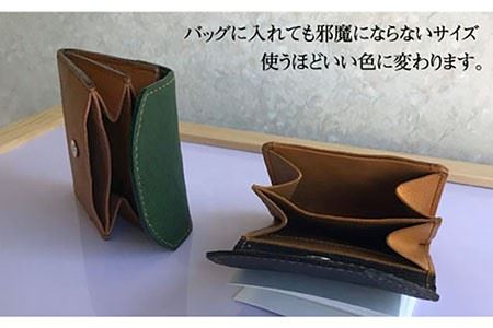 牛革 財布（キャメル/グリーン）[EBG003]  ハンドメイド ウォレット 革小物