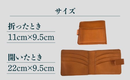 牛革 二つ折り財布（キャメル/ブラック）[EBG012]  ハンドメイド 財布 革小物
