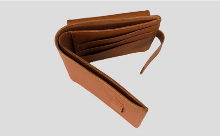 牛革 二つ折り財布（キャメル/ブラック）[EBG012]  ハンドメイド 財布 革小物