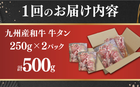 【12回定期便】【塩だれ】九州産和牛の牛タン 約500g（約250g×2パック）長与町/岩永ホルモン [EAX087] 国産 牛肉 和牛 タン 牛タン 塩だれ牛タン 塩ダレ 牛たん塩 味付き ぎゅうたん ギュウタン 薄切り スライス 味付き 塩 焼肉 焼き肉 冷凍 焼くだけ 簡単調理 小分け 真空 定期便 ていきびん 定期 毎月 届く