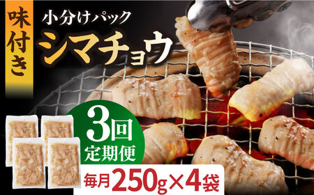 【全3回定期便】【塩だれ】九州産和牛 ホルモン シマチョウ 1kg（250g×4袋）長与町/岩永ホルモン [EAX105]国産 牛肉 小分け 味付き 冷凍 焼肉