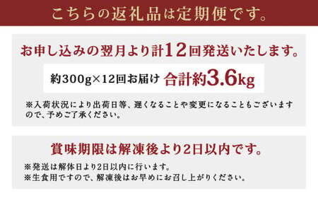【12ヶ月定期便】 長崎県産 本マグロ「中トロ」約300g【大村湾漁業協同組合】